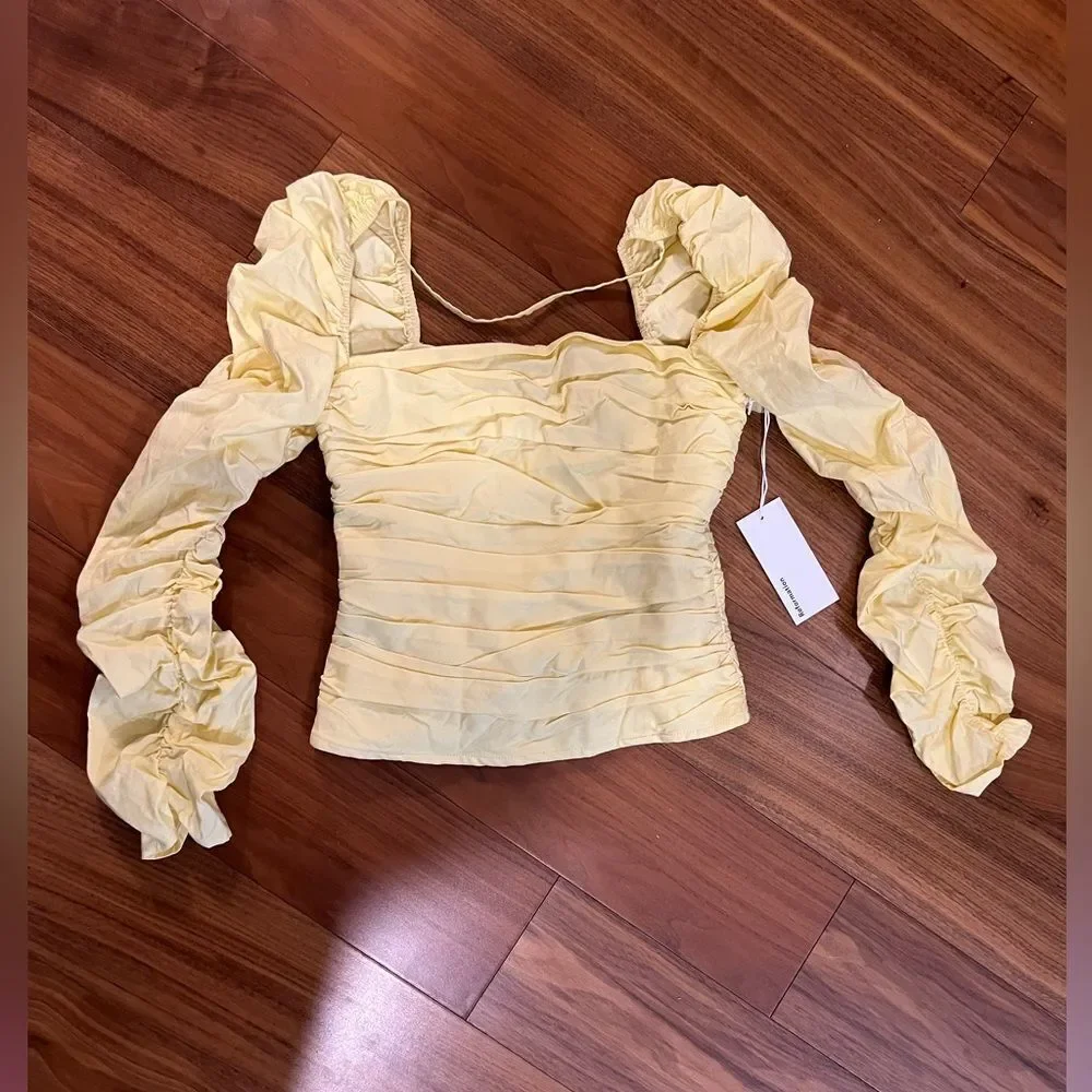 Reformation Joi Yellow Ruched Women's Top size 4 NWT